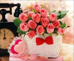 yapboz Sepeti pembe güller ve hearts